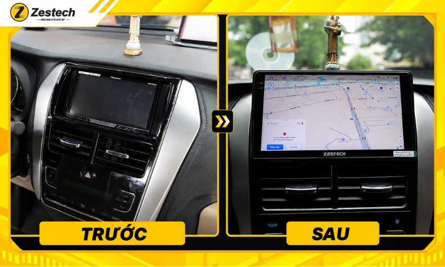 Toyota Yaris trước và sau khi lắp màn hình Android