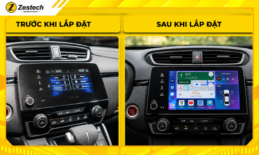 Trước và sau khi lắp Android Box ô tô cho CR-V 2018-2022