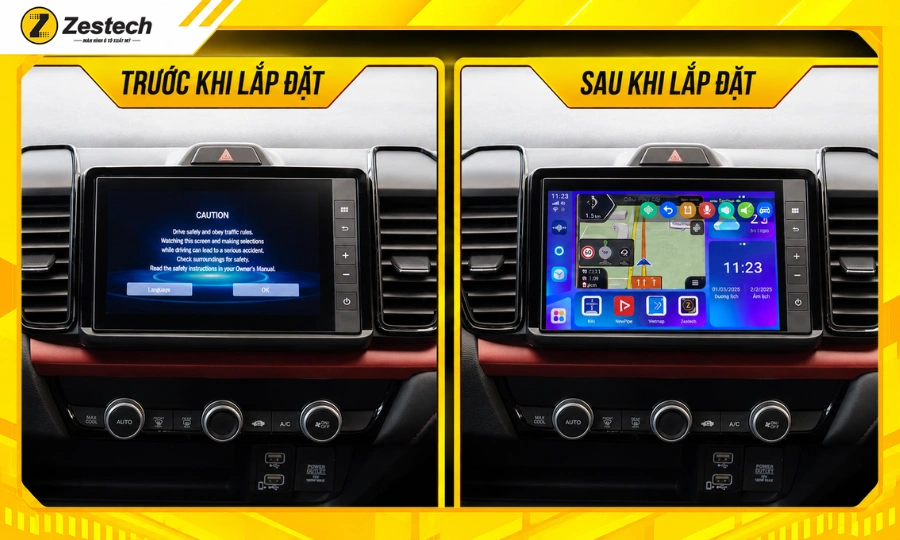 Trước và sau khi lắp đặt Android Box ô tô cho Honda City
