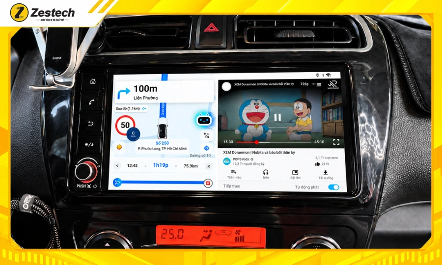 Android Box cho xe Mitsubishi Attrage 7 Android Box cho xe Mitsubishi Attrage chạy chia đôi màn hình tiện lợi
