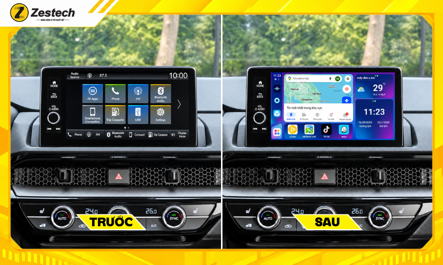 Android Box ô tô cho Honda CR-V 2 So sánh trước và sau khi lắp Android Box ô tô cho Honda CR-V