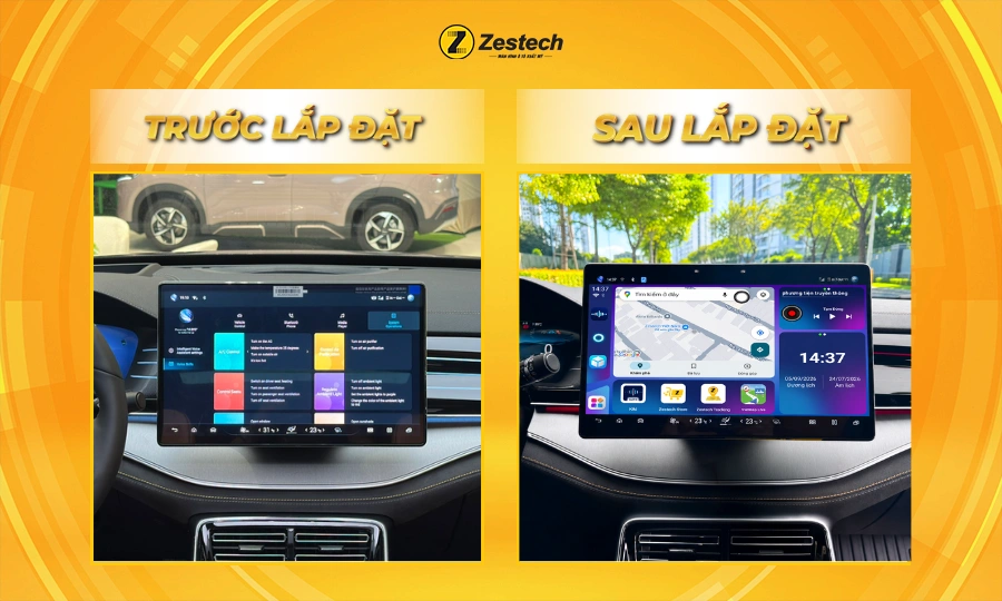 Trước và sau khi lắp Android Box ô tô cho xe BYD Sealion 8