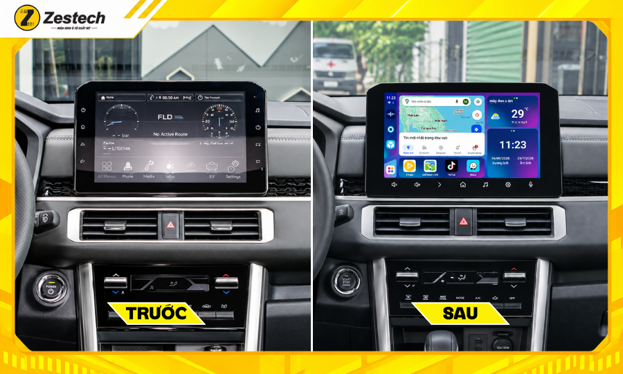 Trước và sau khi lắp Android Box ô tô cho xe Mitsubishi Xpander