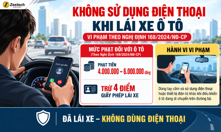 Top 3 cách nghe điện thoại khi lái xe ô tô an toàn, đúng luật 2 Lỗi sử dụng điện thoại khi lái xe ô tô bị phạt tới 6 triệu đồng