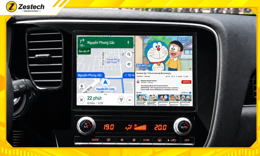 Android Box ô tô cho xe Mitsubishi Outlander 6 Chạy chia đôi màn hình trên Android Box ô tô cho xe Mitsubishi Outlander