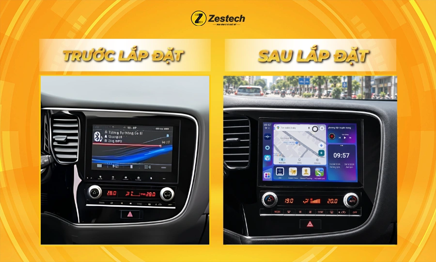 Android Box ô tô cho xe Mitsubishi Outlander 2 Hình ảnh trước và sau khi lắp Android Box ô tô cho xe Mitsubishi Outlander