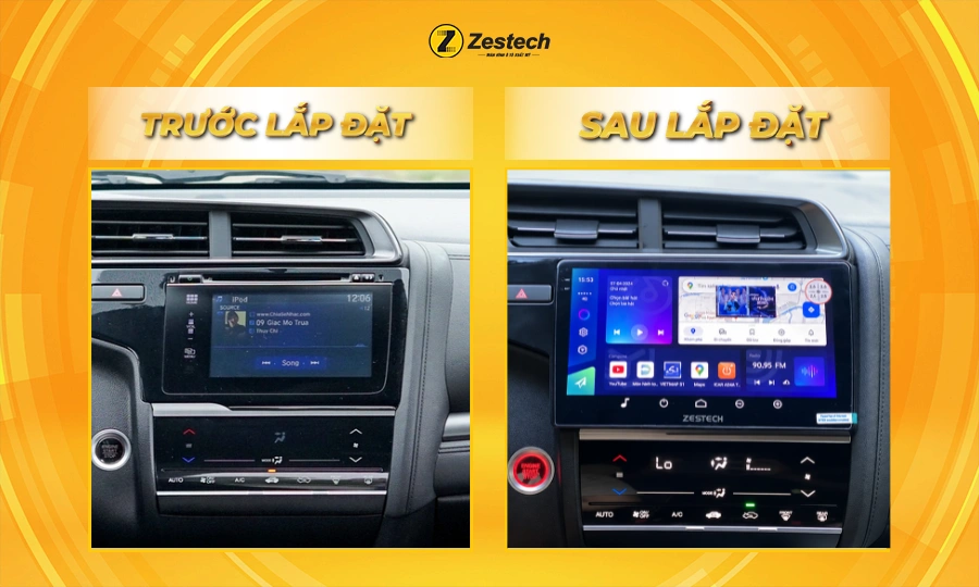 Màn hình ô tô Android cho xe Honda Jazz 3 Hình ảnh trước và sau khi lắp đặt màn hình ô tô Android cho xe Honda Jazz