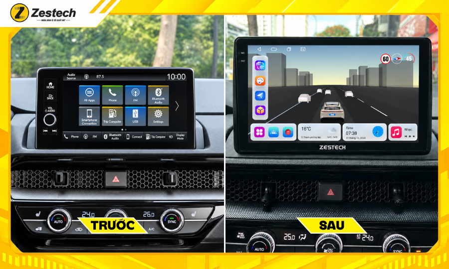 Màn hình Android ô tô cho xe Honda CR-V 3 Trước và sau khi lắp đặt màn hình Android ô tô cho xe Honda CR-V