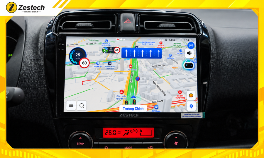 Màn hình Android ô tô cho xe Mitsubishi Attrage tích hợp bản đồ cảnh báo giao thông
