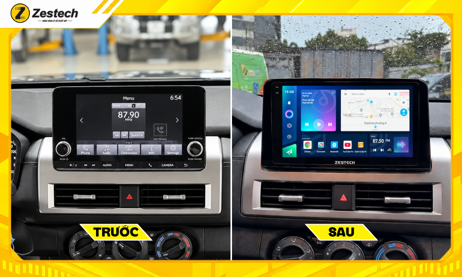 Trước và sau khi lắp đặt màn hình Android ô tô cho xe Mitsubishi Triton