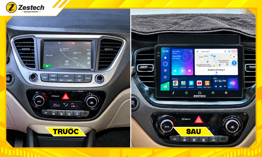 Màn hình ô tô Android cho xe Hyundai Accent 1 Trước và sau khi lắp đặt màn hình ô tô Android cho xe Hyundai Accent