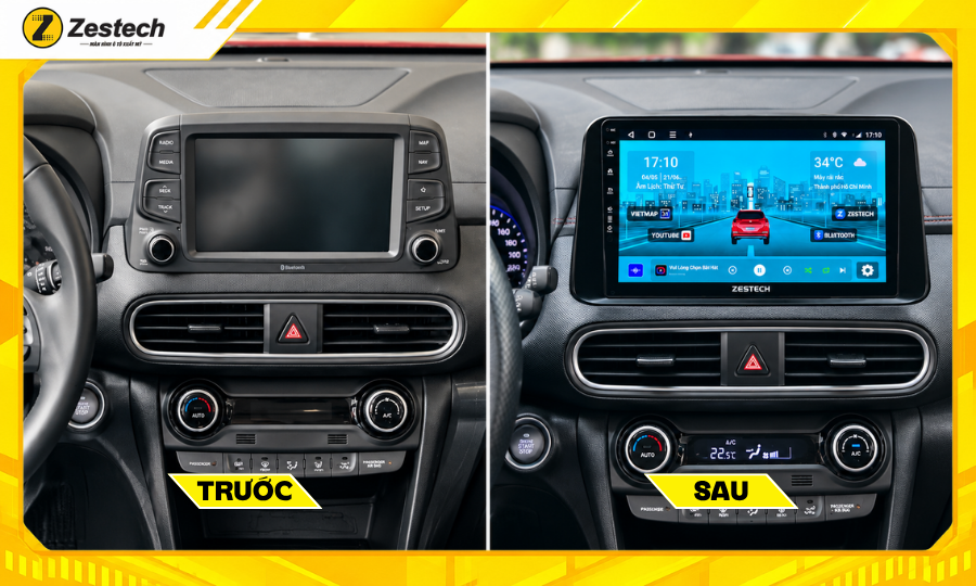 Màn hình ô tô Android cho xe Hyundai Kona 3 So sánh trải nghiệm trước và sau khi lắp màn hình ô tô Android cho xe Hyundai Kona