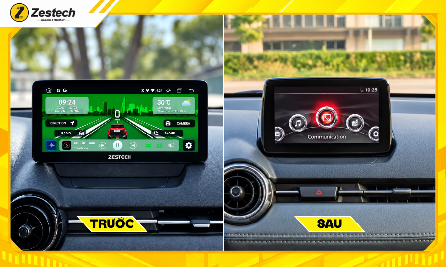 Trước và sau khi lắp màn hình ô tô Android cho xe Mazda 2