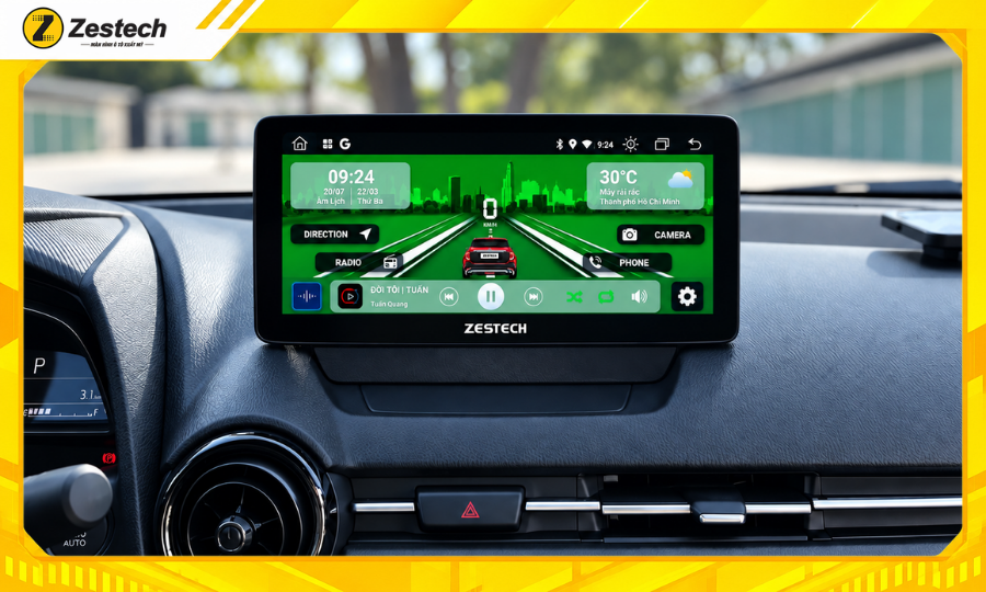 Màn hình ô tô Android cho xe Mazda 2 có thiết kế liền khối