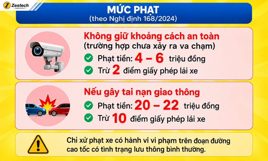 Quy định xử phạt lỗi không giữ khoảng cách an toàn từ 27/8/2026 4 Mức phạt lỗi không giữ khoảng cách an toàn trên cao tốc