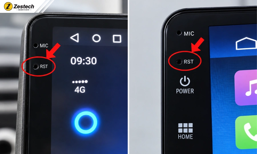Hướng dẫn cách reset màn hình Android ô tô dễ dàng nhất 5 Nút RST để reset màn hình Android ô tô