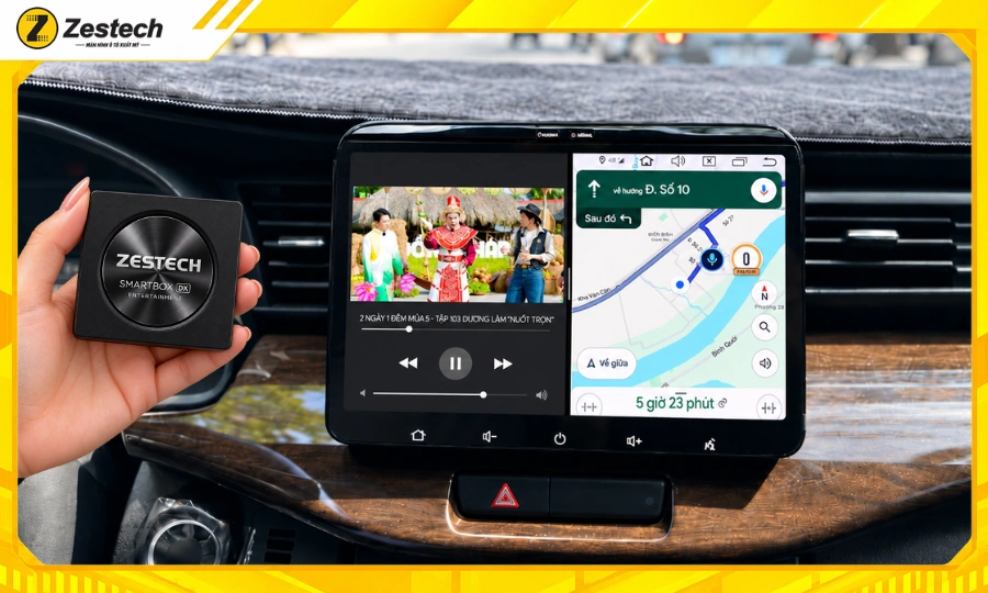 Android Box ô tô cho xe Ertiga 2023-2024 cho phép theo dõi 2 ứng dụng cùng lúc