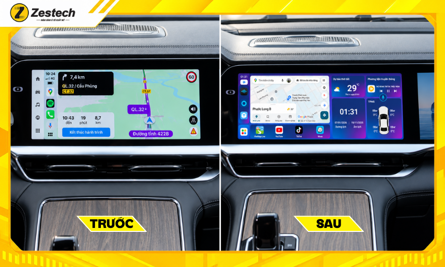Android Box ô tô cho xe Geely Monjaro 2 Trước và sau khi lắp đặt Android Box ô tô cho xe Geely Monjaro