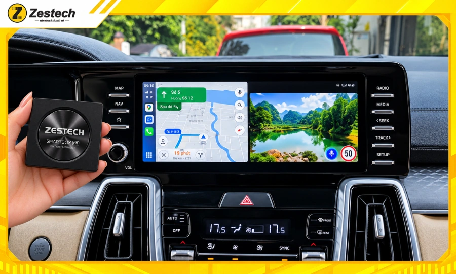 Android Box ô tô cho xe Kia Sorento 2024-2025 cho phép chia đôi màn hình