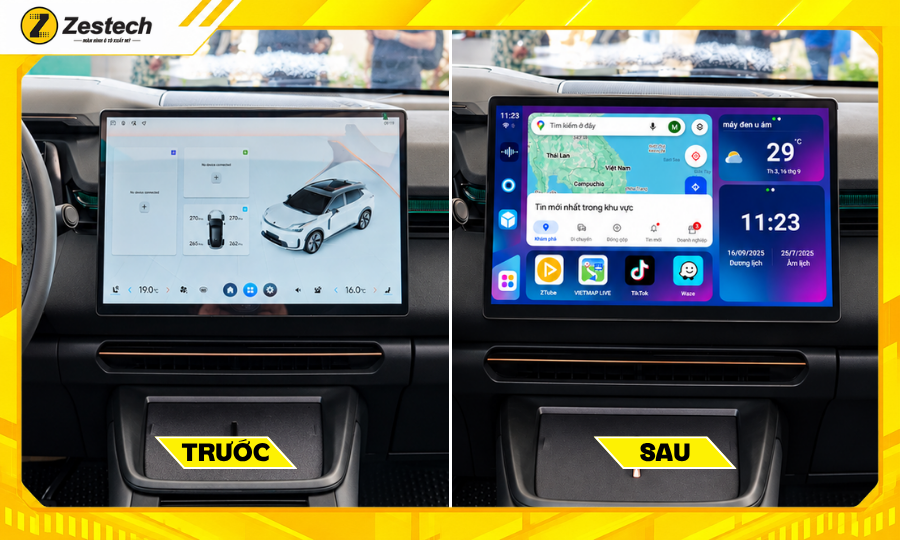 Trước và sau khi lắp đặt Android Box ô tô cho xe LYNK&CO 08