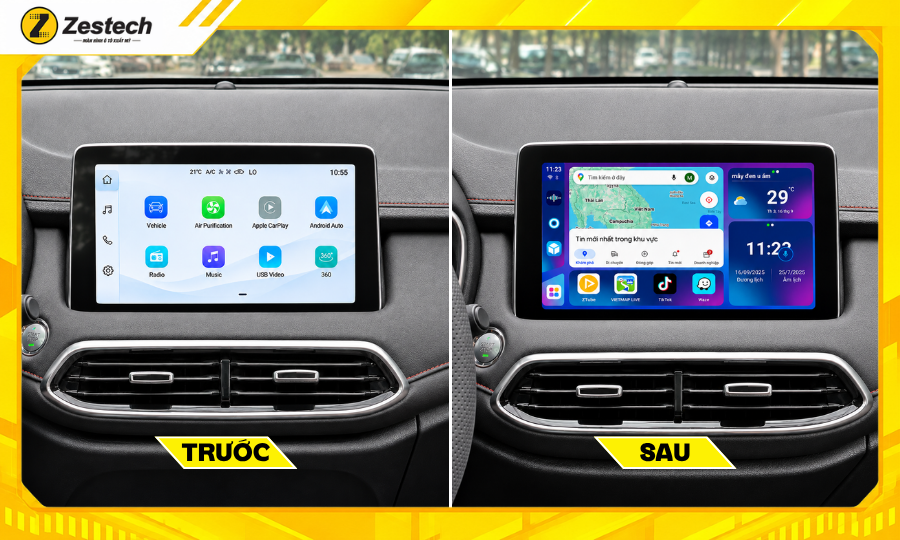 Trước và sau khi lắp đặt Android Box ô tô cho xe MG HS
