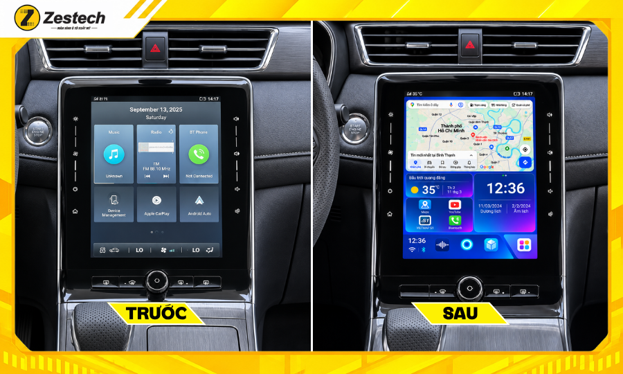 Trước và sau khi lắp đặt Android Box ô tô cho xe MG RX5