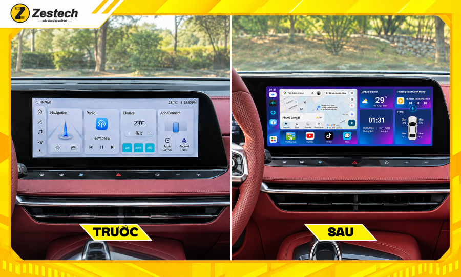 Trước và sau khi lắp đặt Android Box ô tô cho xe MG7