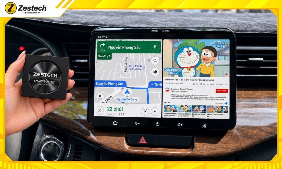 Android Box ô tô cho xe Suzuki Ertiga 9 Android Box ô tô cho xe Suzuki Ertiga chạy song song 2 ứng dụng cùng lúc
