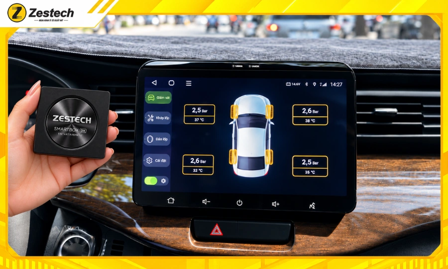 Android Box ô tô cho xe Suzuki Ertiga 7 Android Box ô tô cho xe Suzuki Ertiga kết nối với cảm biến áp suất lốp