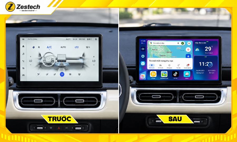 Trước và sau khi lắp đặt Android Box ô tô cho xe WULING Bingo