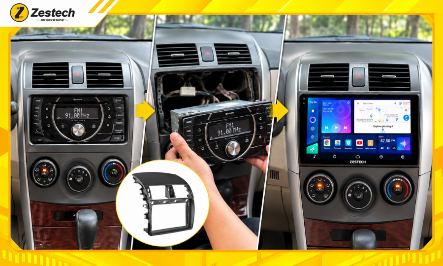 Màn hình ô tô Android cho xe Altis 2008-2013 14 Lắp đặt Màn hình ô tô Android cho xe Altis 2008-2013 sử dụng mặt dưỡng, giắc zin