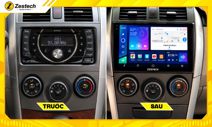 Màn hình ô tô Android cho xe Altis 2008-2013 2 Trước và sau khi nâng cấp màn hình ô tô Android cho xe Altis 2008-2013