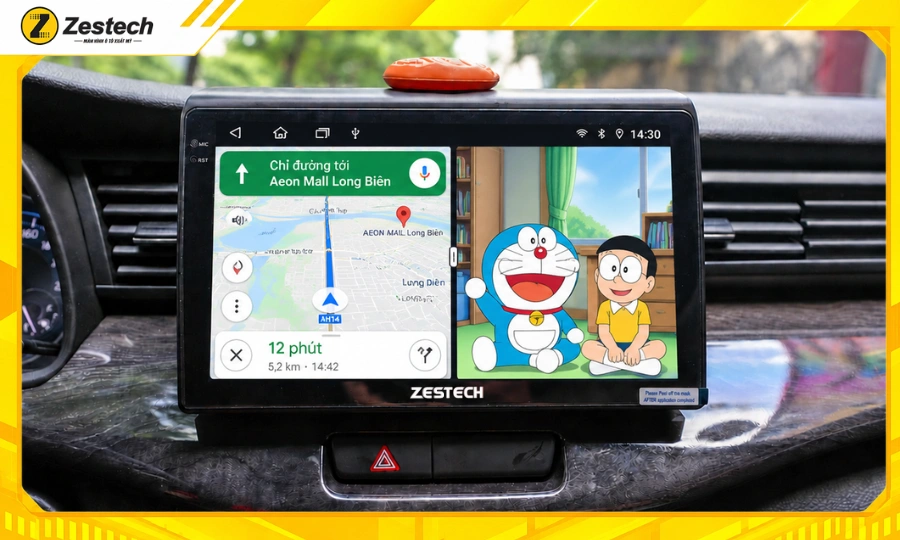 Màn hình ô tô Android cho xe Ertiga 2023-2024 chạy đa nhiệm hai ứng dụng cùng lúc