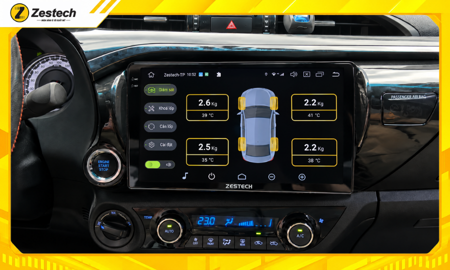 Màn hình ô tô Android cho xe Hilux 2021-2025 kết nối cảm biến áp suất lốp
