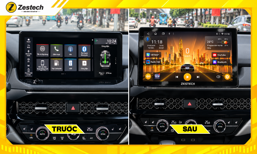 Trước và sau khi nâng cấp màn hình ô tô Android cho xe Honda Accord 2024-2025
