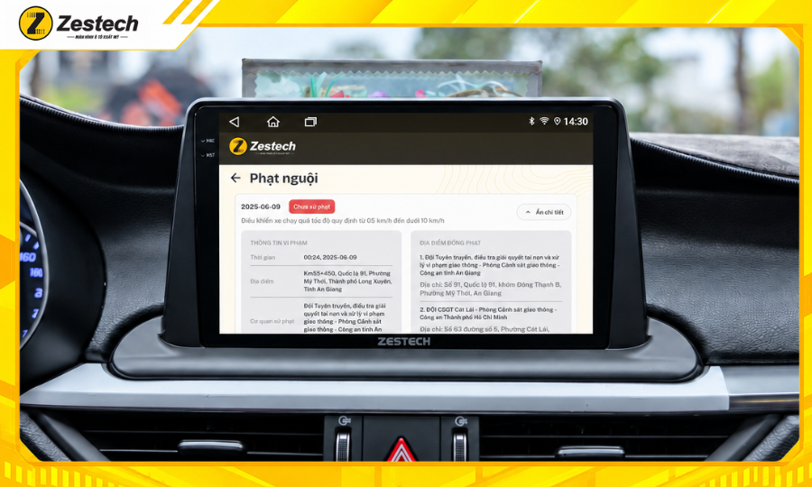 Màn hình ô tô Android cho xe Kia Cerato 2019-2020 hiển thị thông tin phạt nguội