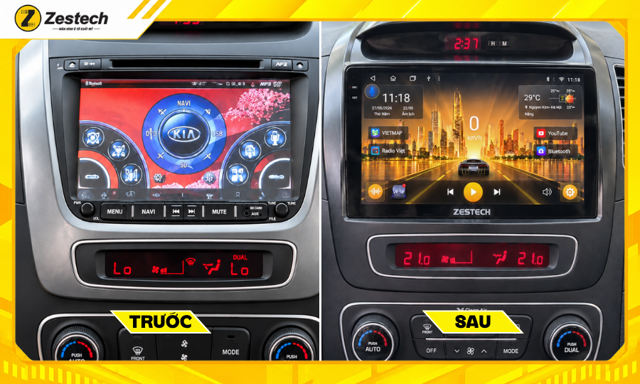 Màn hình ô tô Android cho xe Kia Sorento 2014-2020 2 Trước và sau khi lắp màn hình ô tô Android cho xe Kia Sorento 2014-2020