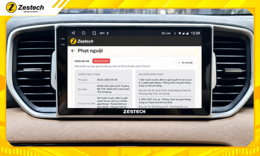 Màn hình ô tô Android cho xe Kia Sportage 2016-2021 tự động thông báo phạt nguội