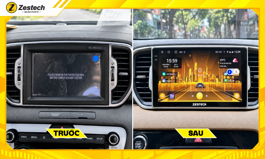 Trước và sau khi lắp Màn hình ô tô Android cho xe Kia Sportage 2016-2021