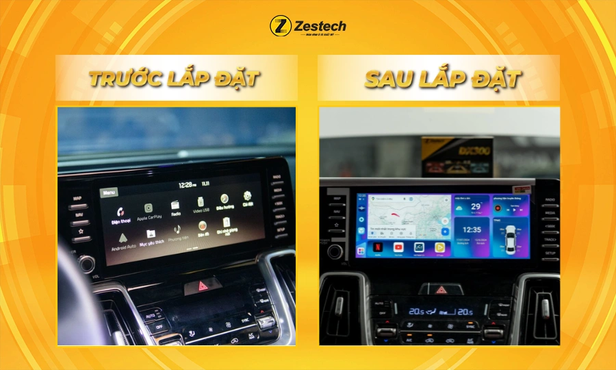 Sự khác biệt trước & sau khi lắp Android Box ô tô cho xe Kia Sorento 2024-2025