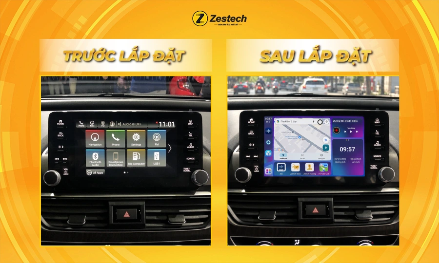 Trước và sau khi lắp đặt Android Box cho xe Honda Accord