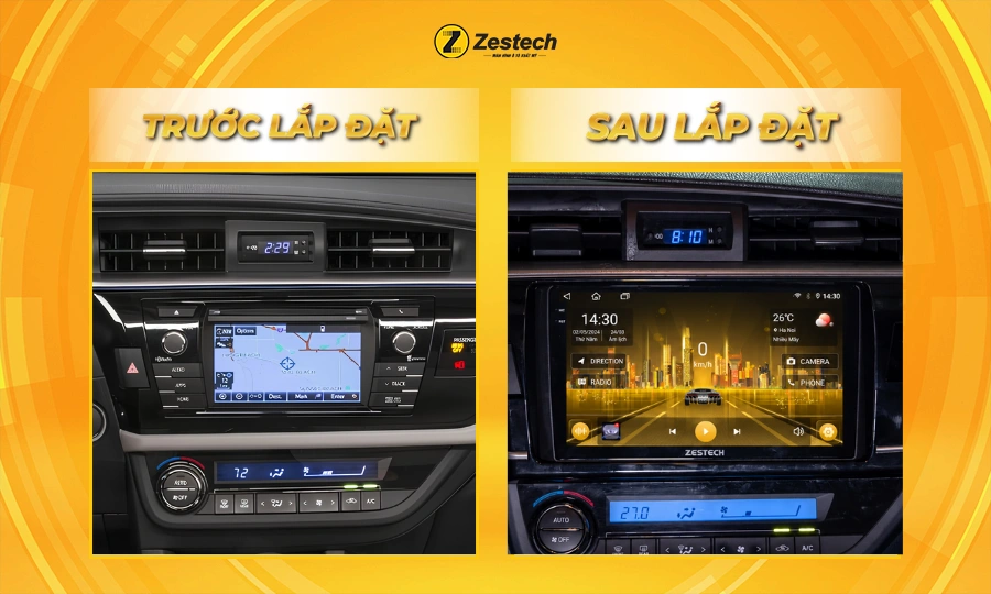 Màn hình ô tô Android cho xe Toyota Altis 1 Trước và sau khi lắp đặt màn hình ô tô Android cho xe Toyota Altis